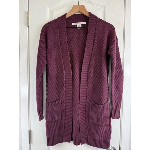 Max Studio Women's Longline Cardigan Sweater Open Front Pockets Burgundy Size XS - Picture 1 of 8